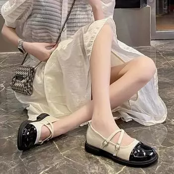 Женские туфли Мэри Джейн, осенние, новые, кожаные, французские, одинарные туфли с пряжкой, на плоской платформе, удобные, нескользящие, с круглым носком 35 белый
