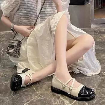 Женские туфли Мэри Джейн, осенние, новые, кожаные, французские, одинарные туфли с пряжкой, на плоской платформе, удобные, нескользящие, с круглым носком 35 белый