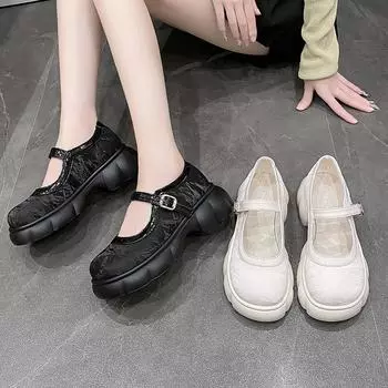 Женские туфли Мэри Джейн, платье на платформе, массивные нарядные туфли-лодочки на низком каблуке для женщин, удобные лоферы с круглым носком и ремешком на щиколотке, рабочие туфли-лодочки 35 чёрный
