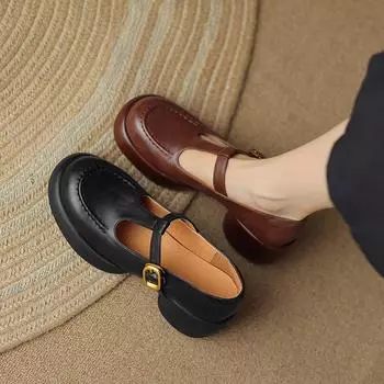 Женские туфли Мэри Джейн с круглым носком, на низком массивном блочном каблуке, модельные туфли, туфли-лодочки Мэри Джейн с ремешком на щиколотке для женщин, туфли-лоферы на платформе 35 чёрный