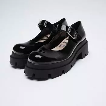 Женские туфли Мэри Джейн с круглым носком на толстом каблуке с низким вырезом из лакированной кожи на высоком каблуке Вечерний бриз Нежные туфли с неглубоким носком 35 чёрный