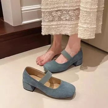 Женские туфли Мэри Джейн с квадратным носком на низком каблуке Туфли-лодочки Туфли-лодочки Мэри Джейн на толстом блочном каблуке для офиса с ремешком на щиколотке для женщин 35