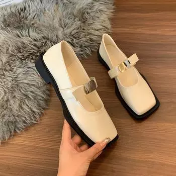 Женские туфли Мэри Джейн с квадратным носком, на низком толстом блочном каблуке, модельные туфли, туфли Мэри Джейн на плоской подошве с ремешком на щиколотке для женщин, балетки на платформе 35 чёрный