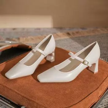 Женские туфли Мэри Джейн с квадратным носком и ремешком на высоком каблуке 2024 года — стильные, универсальные туфли на толстом каблуке 39