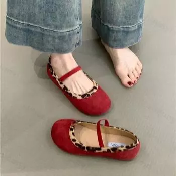 Женские туфли Мэри Джейн с леопардовым принтом, модные неглубокие туфли без застежек на плоской подошве в стиле ретро, удобные повседневные туфли-балетки с мягкой подошвой 35 красный