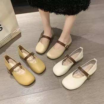 Женские туфли Мэри Джейн с неглубокой подошвой и мягкой подошвой, повседневные, удобные, универсальные, на низком каблуке, с пряжкой и ремешком, весна-лето 35 светло-желтого
