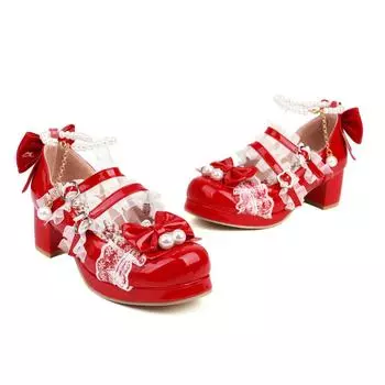 Женские туфли Мэри Джейн с перекрестными ремешками на высоком каблуке, свадебные, для чаепития, белые, розовые, черные, с оборками и бантом, для принцессы, для косплея, в стиле Лолиты 31 чёрный