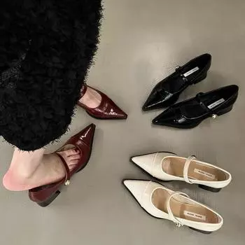 Женские туфли Мэри Джейн с регулируемым ремешком, с острым носком, на низком каблуке, нарядные туфли, удобные туфли-лодочки на толстом блочном каблуке, рабочая обувь для женщин 35 красный