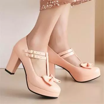 Женские туфли Мэри Джейн с Т-образным ремешком, женские туфли на высоком каблуке с круглым носком, туфли-лодочки в стиле Лолиты, женственные туфли на платформе, свадебная обувь, красные, розовые 33 чёрный