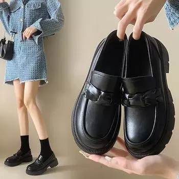 Женские туфли Мэри Джейн, туфли-лодочки в стиле Лолиты, женские лоферы на платформе, винтажные однотонные кожаные туфли-оксфорды без шнуровки с металлической пряжкой 39