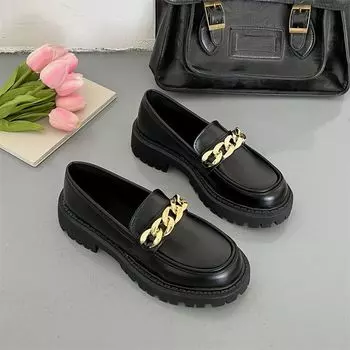 Женские туфли Мэри Джейн, туфли-лодочки в стиле Лолиты, женские лоферы на платформе, винтажные однотонные кожаные туфли-оксфорды без шнуровки с металлической пряжкой 39 чёрный