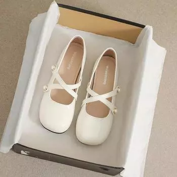 Женские туфли Мэри Джейн, туфли на плоской подошве с круглым носком, модный брендовый дизайн, осенняя повседневная верхняя одежда для офиса и банкета, большой размер 41–43 40 слоновая кость