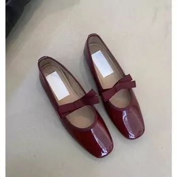 Женские туфли Мэри Джейн в стиле французской феи с бантом и неглубоким горлом, весна 2025, новые вечерние балетки на плоской подошве 35 синий