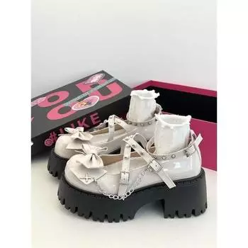 Женские туфли Мэри Джейн в стиле Лолита, однотонные, весенние, горячая распродажа, модные, с бабочкой, на открытом воздухе, толстые, с нескользящей подошвой, женские туфли 35