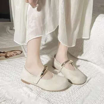 Женские туфли Мэри Джейн в стиле ретро с круглой головкой и плоским дном 2025 года, новые универсальные педали с неглубокой горловиной и юбкой, туфли Doudou 35