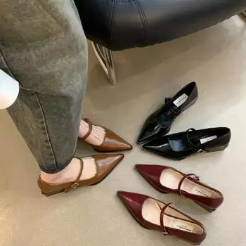 Женские туфли Мэри Джейн в стиле ретро, новые модные туфли с острым носком и толстым каблуком, удобные туфли-лодочки для офиса 35 чёрный