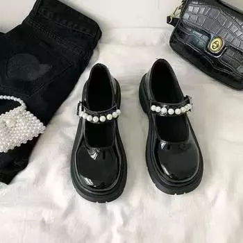 Женские туфли Мэри Джейн, весна-лето 2024, новый стиль, корейская версия, ретро, мягкие, удобные, нескользящие, маленькие кожаные туфли 33 чёрный