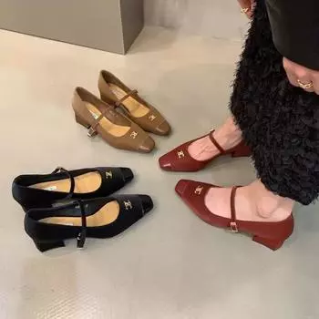 Женские туфли Мэри Джейн во французском стиле с квадратным носком, толстым каблуком и одной строчкой 37 темно-коричневого