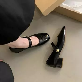 Женские туфли Marie Janes на высоком каблуке с квадратным носком, женские летние туфли на низком каблуке 2024 года, осенние новые дизайнерские туфли, элегантные туфли-лодочки Femme 35