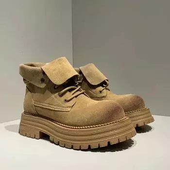 Женские туфли Marton из натуральной кожи, короткие ботинки, зимняя обувь, замшевые ботинки с отворотами в стиле ретро, ботинки для мотоциклистов на толстой подошве из ревеня 35