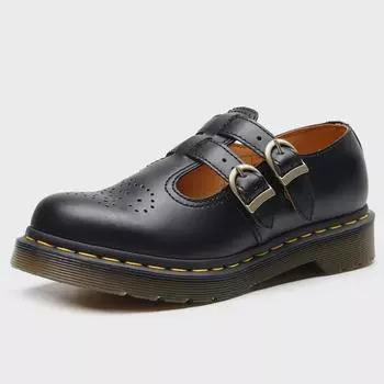 Женские туфли Mary Jane из натуральной кожи с двумя пряжками и низким верхом - повседневная обувь British Fashion чёрный