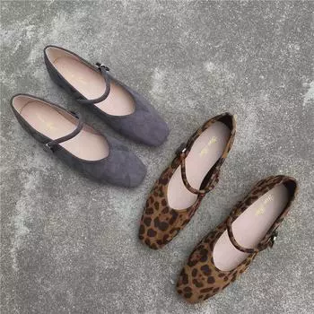 Женские туфли Mary Jane на плоской подошве в китайском стиле весна/лето 2024 г. — леопардовый принт, квадратный носок 36