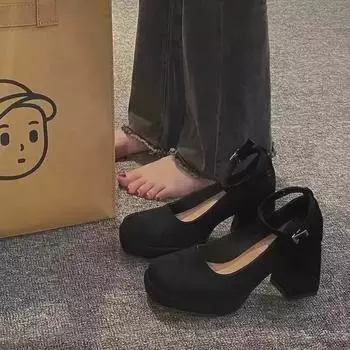 Женские туфли Mary Jane на высоком каблуке Z French Thick Heel, весенняя коллекция 2024 г. — большой размер, квадратный носок, удобная посадка. 42