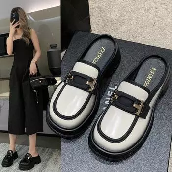 Женские туфли-мюли без шнуровки, прогулочная обувь на платформе, толстые удобные шлепанцы с квадратным носком на массивном каблуке, тапочки с открытой спиной, пенни-лоферы, нарядная женская обувь 35