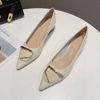 Женские туфли на грубом каблуке, неглубокий каблук среднего размера, женские одинарные туфли с острым носком, модные кожаные туфли Мэри Джейн 34