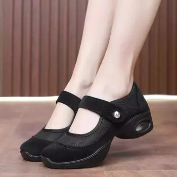 Женские туфли на каблуках 2024 года, модные вельветовые сетчатые кроссовки на платформе, туфли Мэри Джейн на блочном каблуке, повседневные туфли на мягкой подошве с липучкой для танцев 35 красный