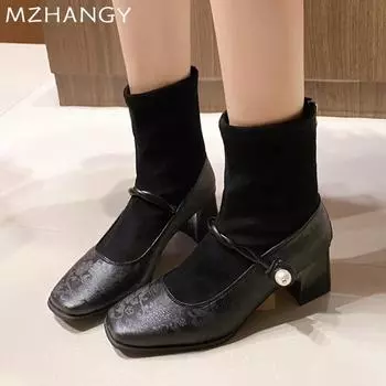 Женские туфли на каблуках, ботильоны на каблуках, замшевые дизайнерские новые туфли, женская обувь, тренд 2024 года, элегантные туфли-лодочки, зимние сапоги, вечернее платье, модные женские туфли 35 чёрный