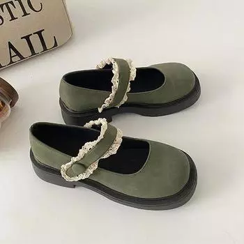 Женские туфли на каблуках с милой кружевной отделкой и круглым носком Туфли Мэри Джейн с пряжкой на липучке Модные туфли на платформе с широким каблуком в стиле Лолиты 35 белый