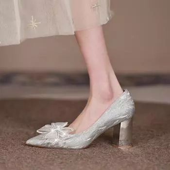 Женские туфли на каблуках, свадебные туфли, женская обувь на высоком каблуке с острым носком, элегантные офисные туфли, женские туфли-лодочки, женские классические туфли-лодочки, модельные туфли 34 серебряный
