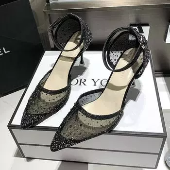 Женские туфли на каблуках в сетку, элегантные туфли на каблуке, сексуальные, телесного цвета, свадебные, невеста, женское платье, городские, трендовые, золотистые, прозрачные, со стразами, с острым носком 35 золотой