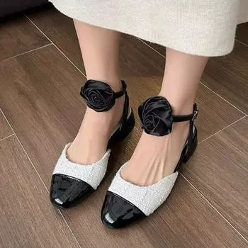 Женские туфли на каблуках в стиле Лолита, туфли Мэри Джейн, женские туфли-лодочки, босоножки на каблуках, элегантные розовые туфли с пряжкой на щиколотке, черно-белые туфли 35 чёрный