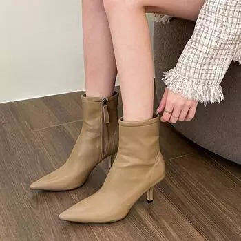 Женские туфли на каблуках, замшевые ботильоны 2024 года, новые остроносые ботинки челси, осенне-зимняя мода, туфли-лодочки для прогулок Zapatos Mujer 35 чёрный