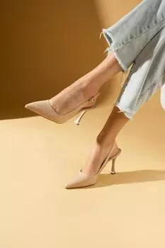 Женские туфли на каблуке из хлопка с острым носком и пряжками 43-54-24Лен