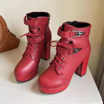 Женские туфли на каблуке, модные женские ботильоны на толстом каблуке с боковой молнией, туфли на платформе, повседневные женские ботинки на высоком каблуке 35