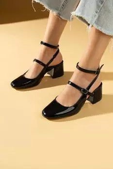 Женские туфли на каблуке с двойной пряжкой 64-0405-24 Лакированная кожа