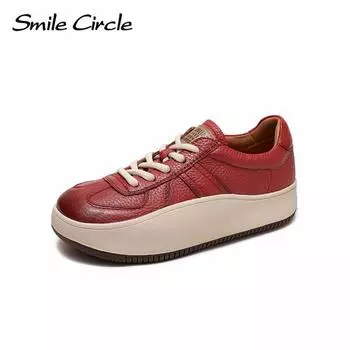 Женские туфли на массивной подошве из натуральной кожи, модные толстые туфли со шнуровкой, повседневные низкие кроссовки на платформе