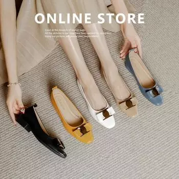 Женские туфли на массивном низком каблуке. Удобные повседневные балетки с квадратным закрытым носком. Удобные туфли-лодочки. Туфли на плоской подошве. Женские рабочие лоферы на плоской подошве. 34 чёрный