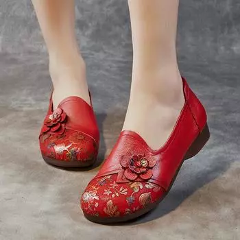 Женские туфли на мягкой подошве. Кожаные туфли со стременами. Этнический стиль. Нескользящие одинарные туфли. 35 чёрный