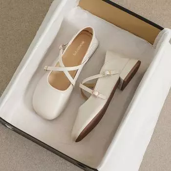 Женские туфли на мягкой подошве, на толстом каблуке, с круглым носком 35 бежевый