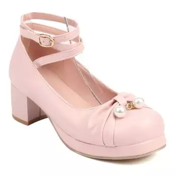 Женские туфли на низком каблуке Лолиты Модные милые с ремешком Черные Белые Розовые На небольшом каблуке Вечерние Свадебные туфли Женские Новые 2025 Весна 34 розовый