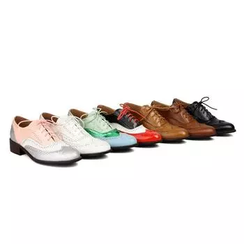 Женские туфли на низком каблуке, новые модные большие низкие туфли с цветными блоками в стиле ретро, в британском стиле, со шнуровкой 35 чёрный