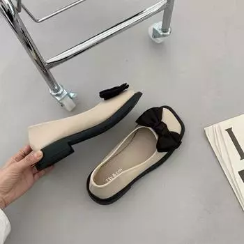 Женские туфли на низком каблуке с французским бантом в стиле ретро с квадратной головкой и неглубоким носком, туфли Мэри Джейн, новинка 2024 года, туфли в стиле ретро для женщин и женщин 35 абрикосовый