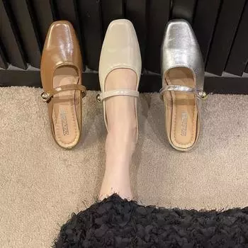Женские туфли на низком каблуке с открытой пяткой Весна Лето Плоские туфли Элегантные платья Кожаные сандалии Сексуальные Роскошные сандалии для женщин в наличии 35 бежевый