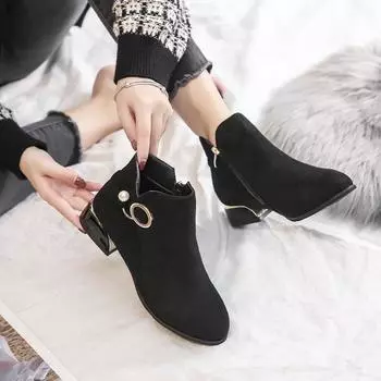 Женские туфли на низком каблуке с усилением щиколотки, размер плюс 44, короткие женские туфли, женские осенне-зимние ботинки, женская обувь 35