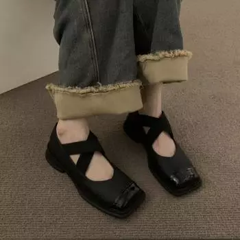 Женские туфли на низком каблуке Сандалии Mary Jane Designer Square Toe Shallow Лето 2024 Новый тренд Платье Офисные туфли Туфли-лодочки Zapatos Mujer 35 чёрный
