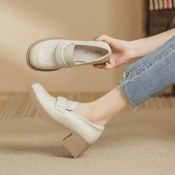 Женские туфли на низком каблуке, туфли на платформе, повседневные, удобные, на толстом блочном каблуке, с квадратным носком, нескользящие, для вечеринок, офиса, работы, нарядные туфли для женщин 34 абрикосовый